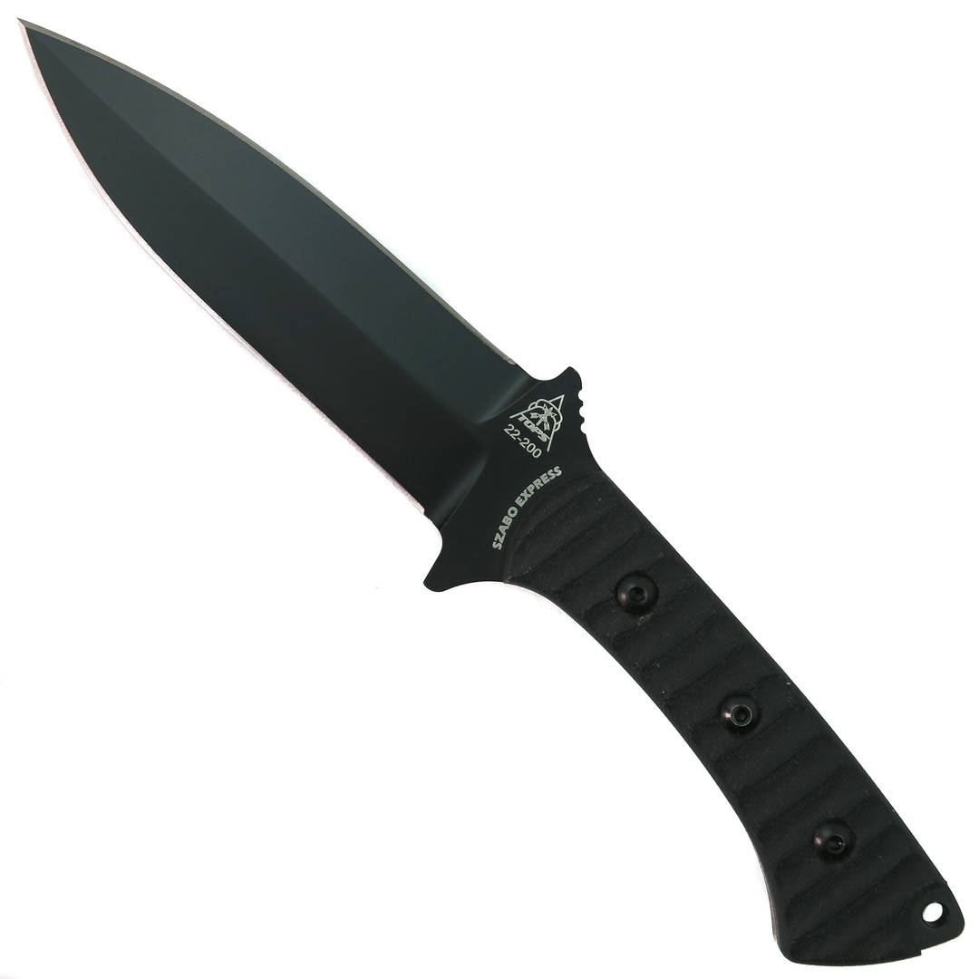 TOPS Szabo Express Fixed Blade Knife, Double Edge Black Blade