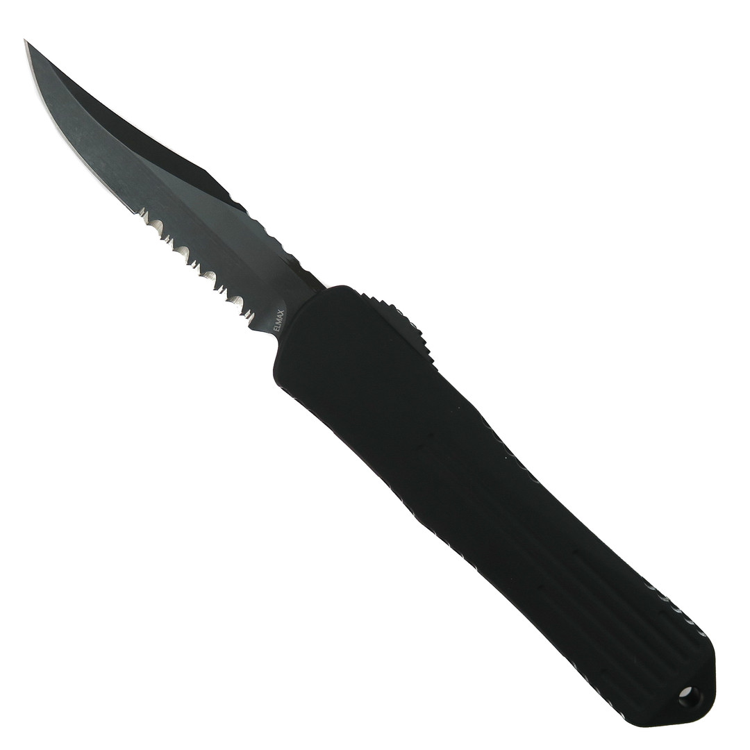 Heretic Knives Purple CF Manticore E OTF Knife, DLC Bowie Combo Blade