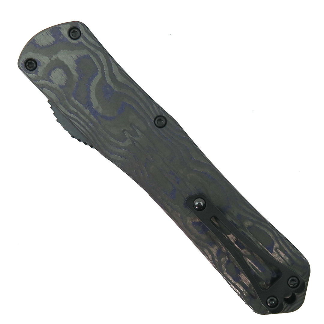 Heretic Knives Purple CF Manticore X OTF Knife, DLC Recurve Blade, Carbon Fiber View