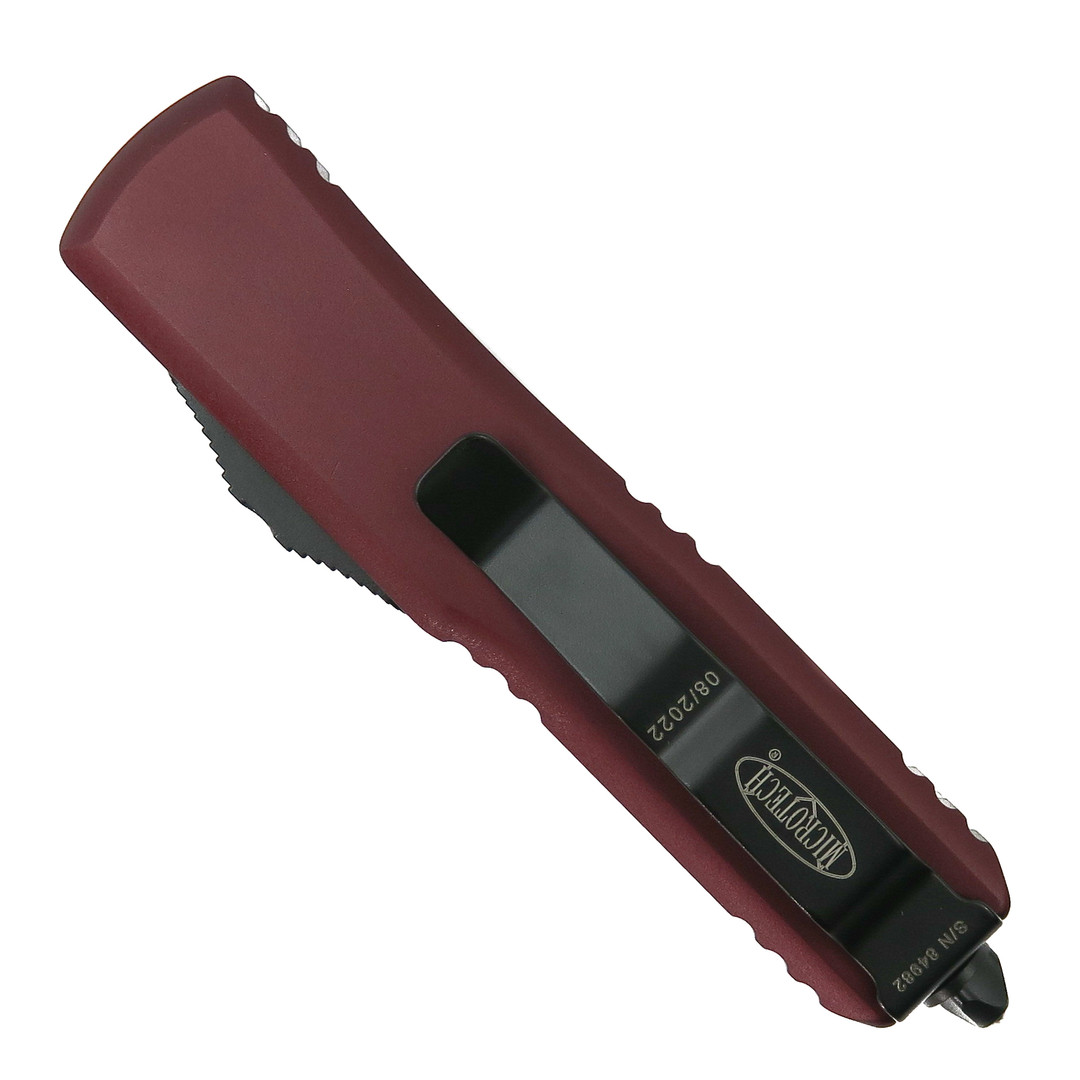 Microtech Merlot UTX-85 OTF Auto Knife, Black Tanto Blade, Clip View