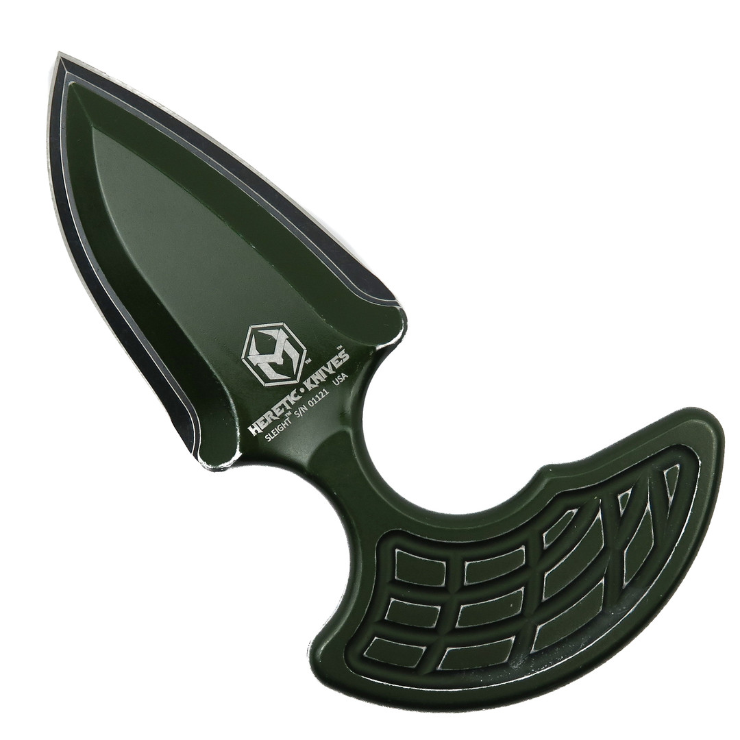 Heretic Knives Battleworn Green Sleight Push Dagger, Battleworn Black Blade