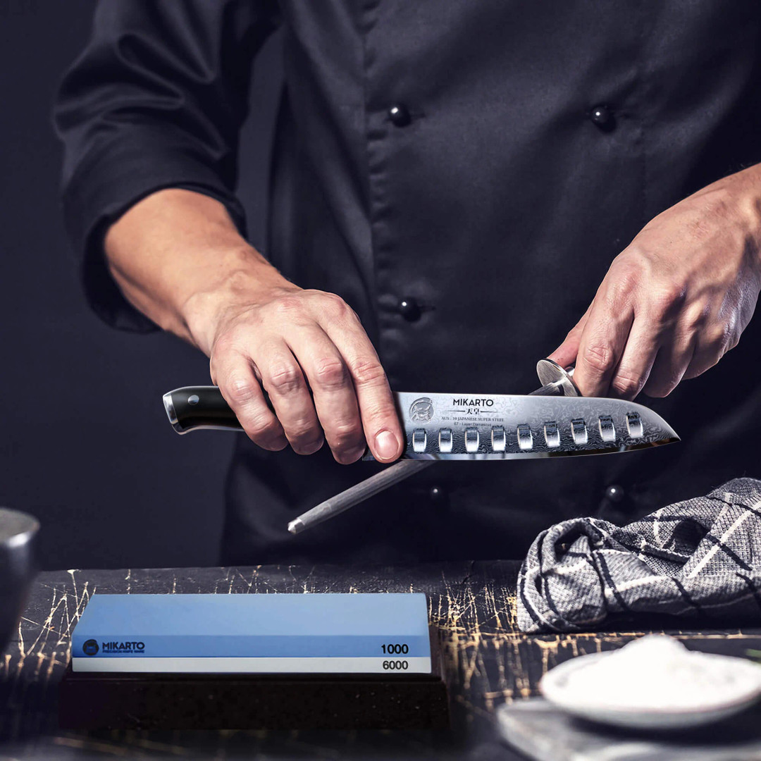 Mikarto Knife Ware 7" Professional Grade Japanese Santoku Chef Knife, Chef View