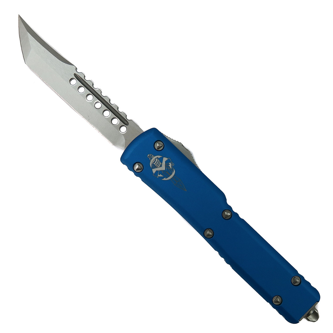Microtech Signature Series Blue UTX 70 OTF Knife, Hellhound Stonewash Blade