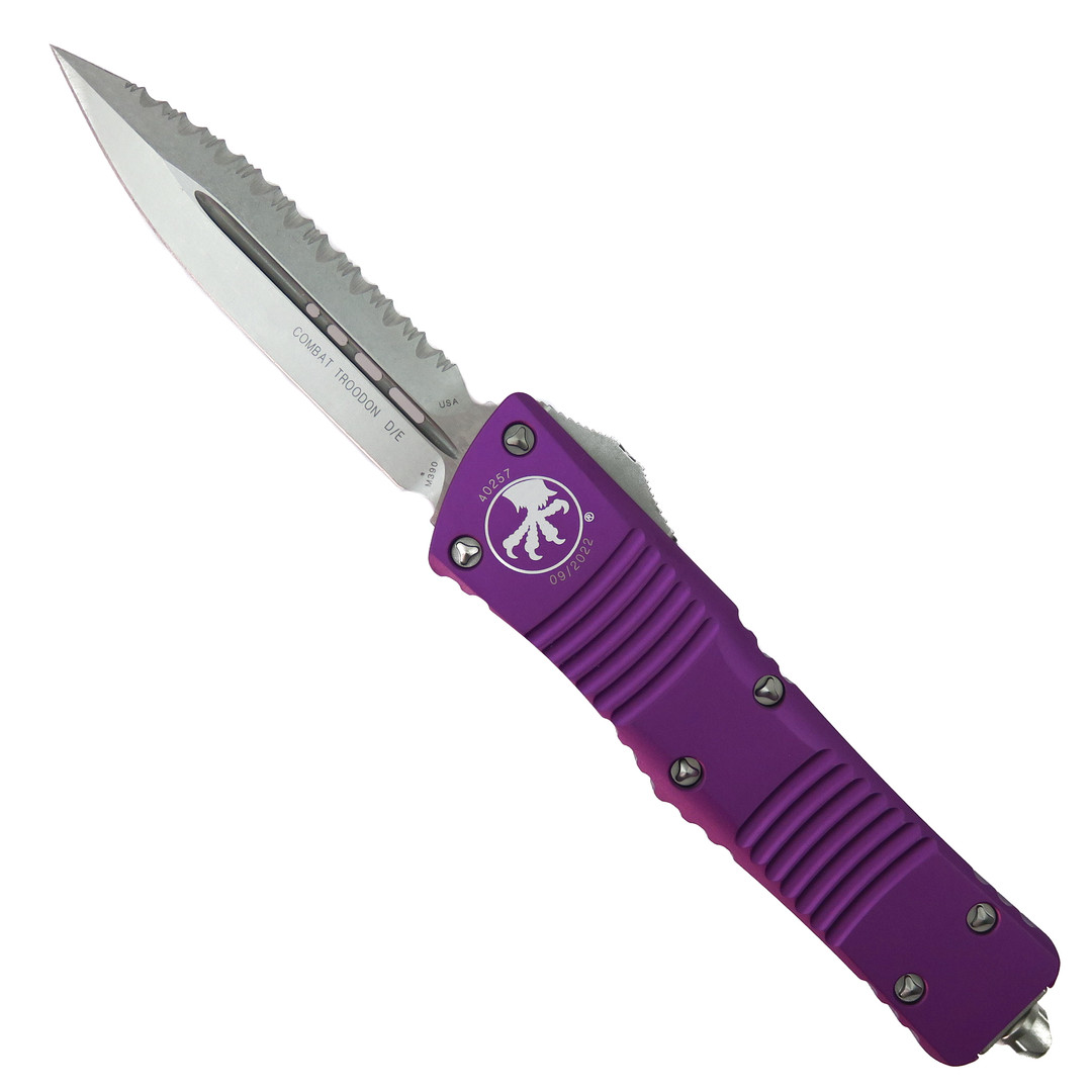 Microtech Violet Combat Troodon OTF Auto Knife, Stonewash Serrated Blade
