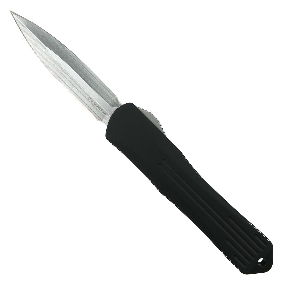 Heretic Knives Black Manticore S OTF Knife, Stonewash Dagger Blade