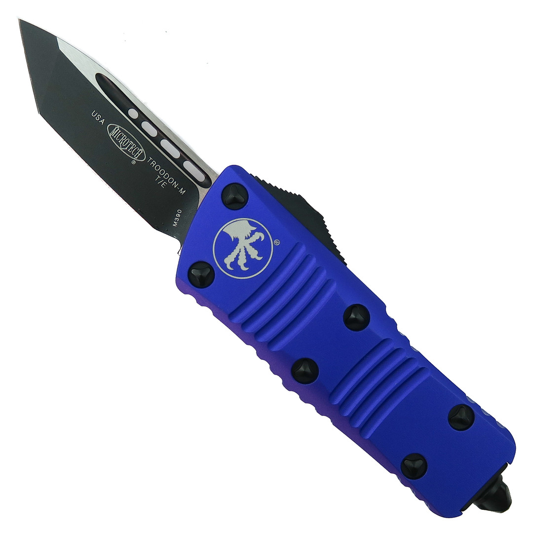 Microtech Purple Mini Troodon CA Legal OTF Auto Knife, Black Tanto Blade