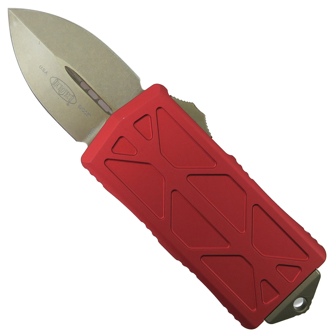 Microtech Red Exocet OTF Auto Knife, Bronze Stonewash Blade