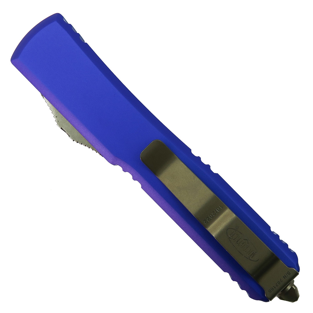 Microtech Purple Ultratech OTF Auto Knife, Bronzed Dagger Blade, Clip View