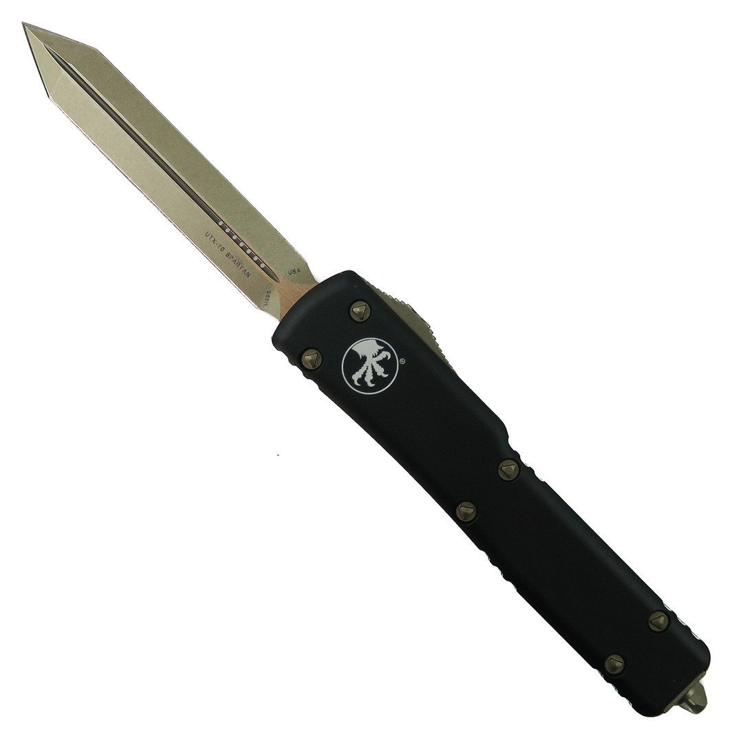 Microtech UTX-70 Spartan OTF Auto Knife, Bronzed Double Tanto Blade