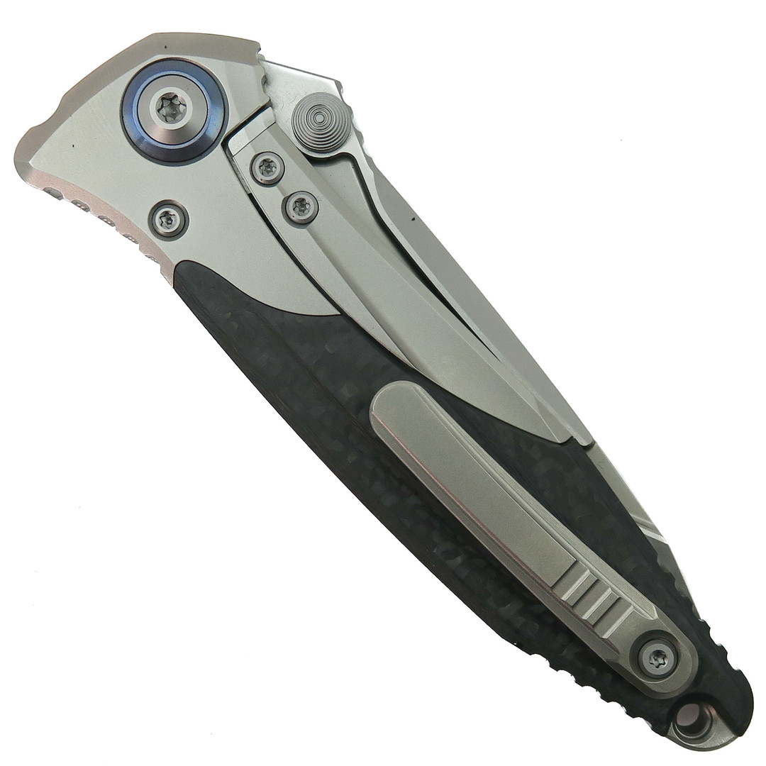 Microtech Socom Bravo Folder Knife, Blasted Tanto Blade, Clip View