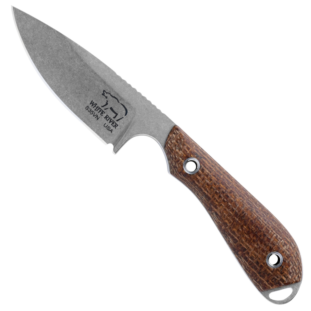 White River Knives Natural Burlap Micarta M1 Caper Fixed Blade Knife, S35VN Stonewash Blade