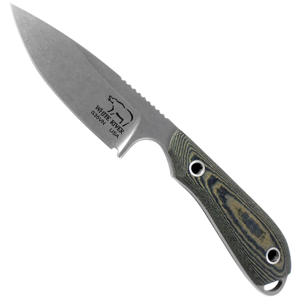 White River Knives Black and OD Green Linen Micarta M1 Caper Fixed