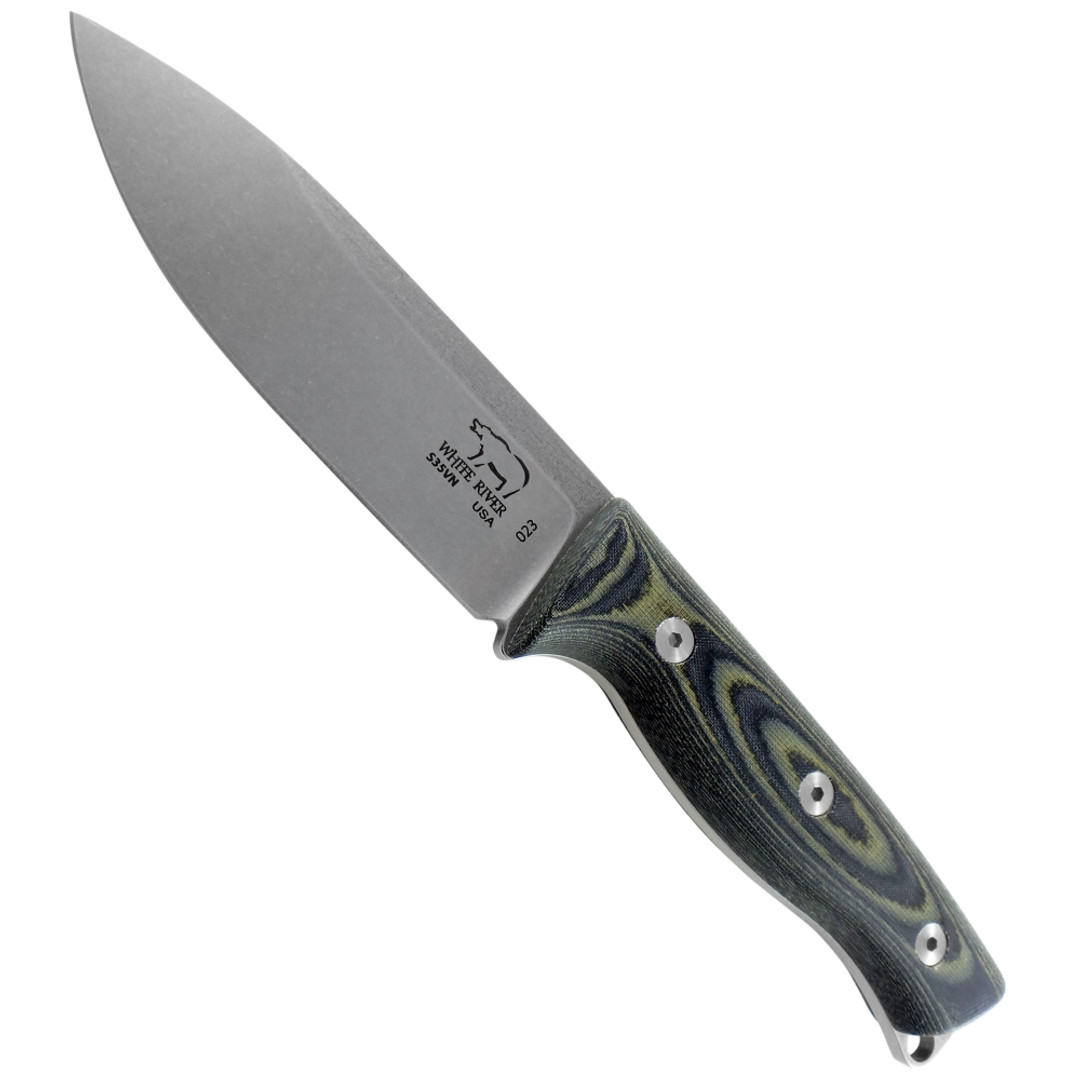 White River Knives Black and OD Green Linen Micarta Ursus 45 Fixed Blade Knife, S35VN Stonewash Blade