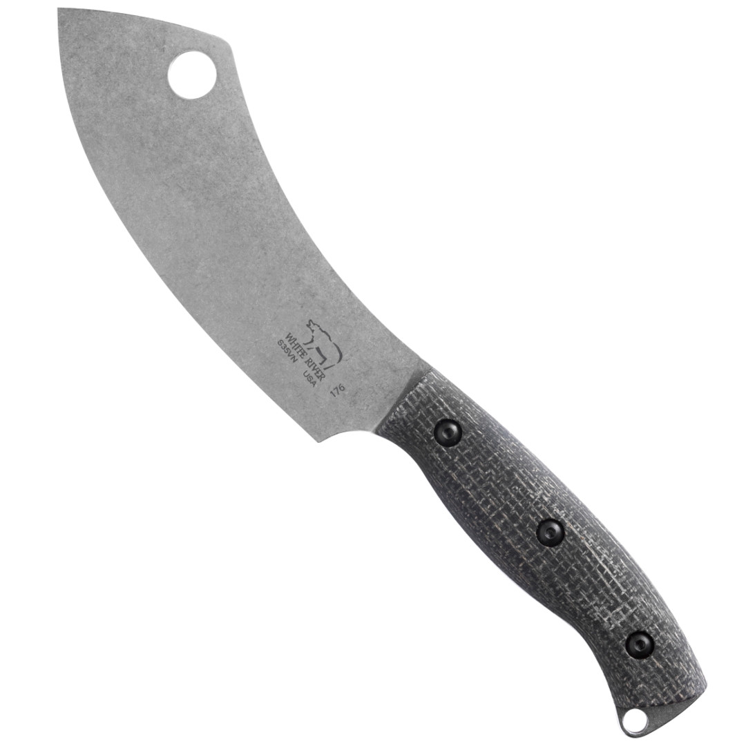 White River Knives Black Burlap Micarta Camp Cleaver Fixed Blade Knife, S35VN Stonewash Blade