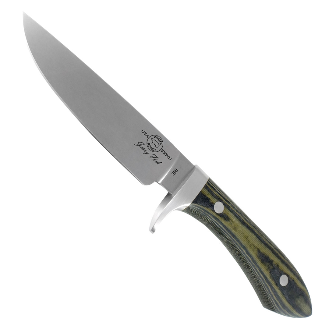 White River Knives Black and OD Green Linen Micarta Sendero Classic Fixed Blade Knife, S35VN Stonewash Blade