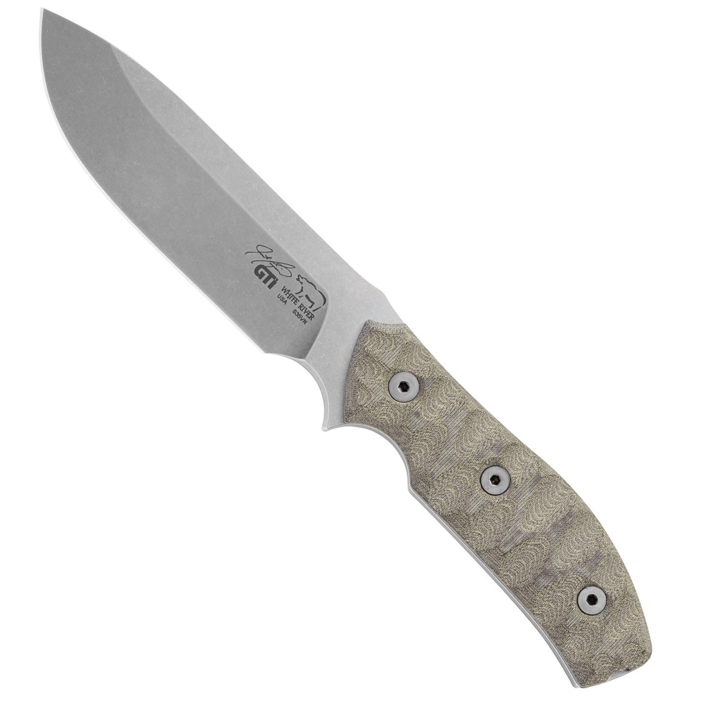 Whitebear2、美品、ミライグリッシュ White River Black and OD Green Linen Micarta Justin Gingrich GTI