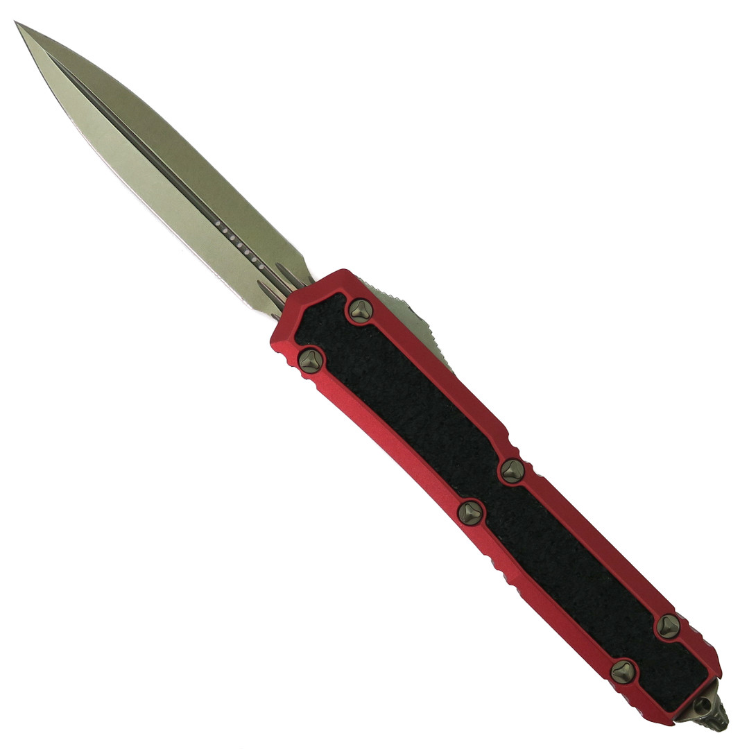 Microtech Signature Series Red Makora OTF Knife,  Bronzed Dagger Blade