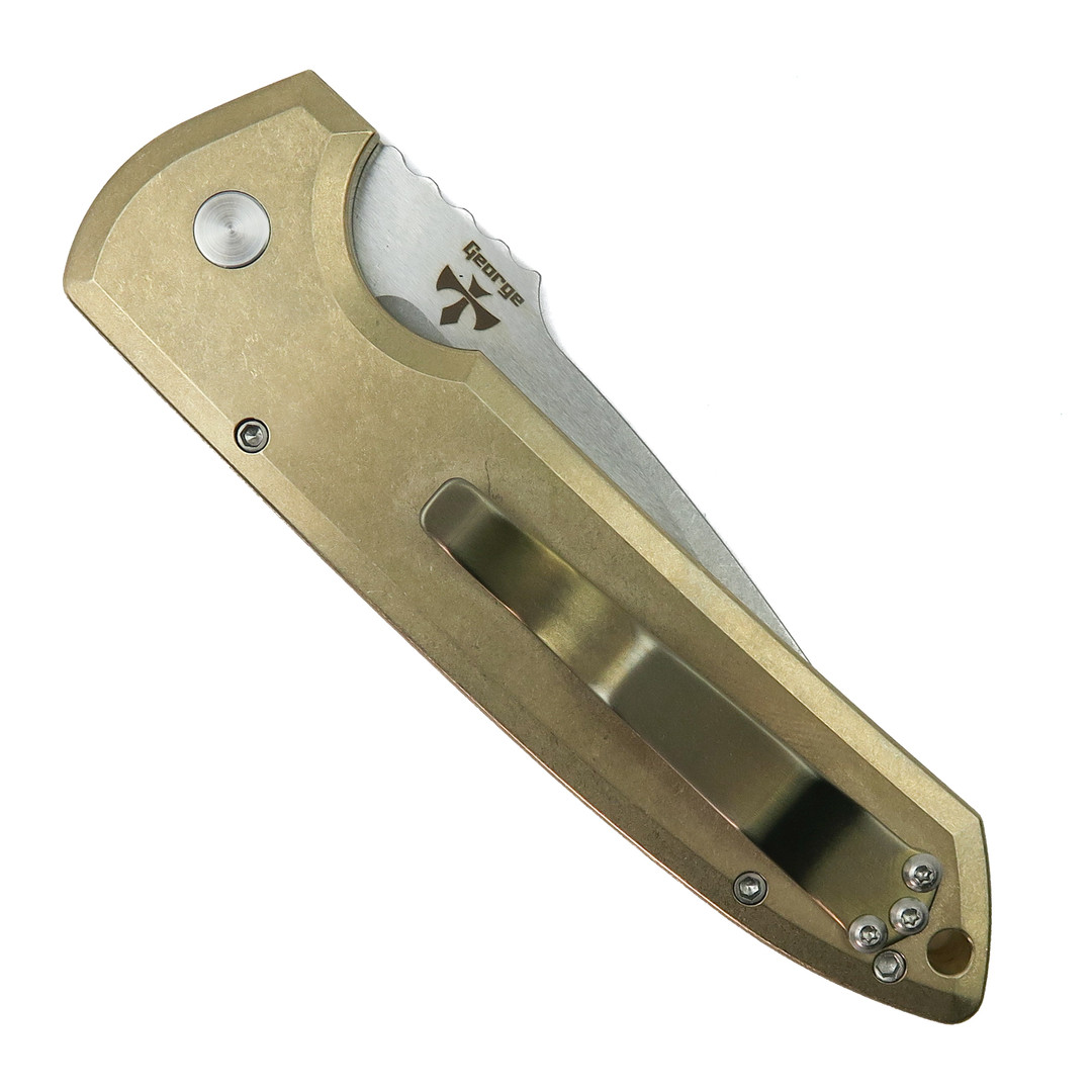 Pro-Tech Textured AlBronze Rockeye Auto Knife, Stonewash Blade, Clip View