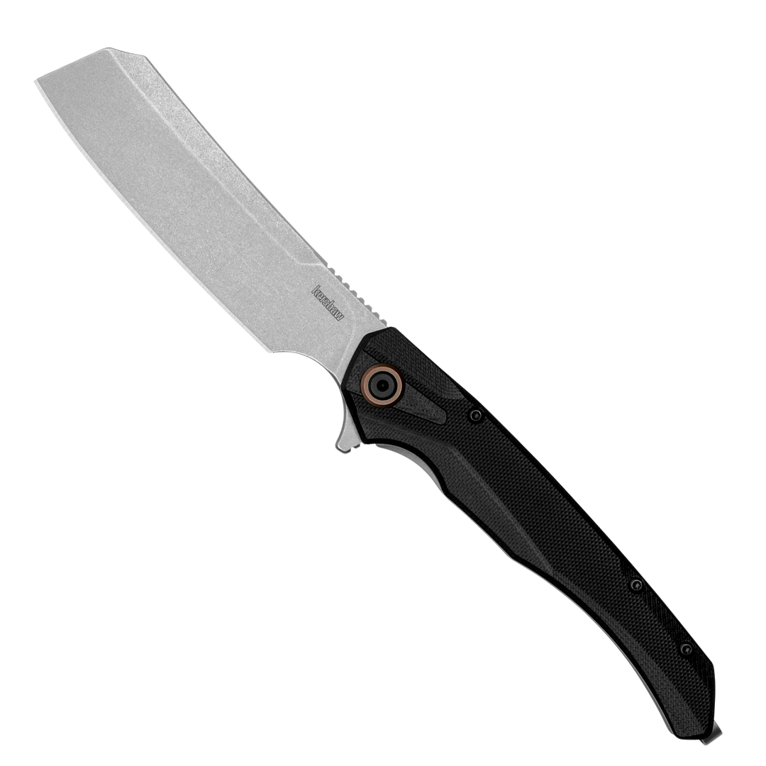 Kershaw Black G10 Stainless Steel Strata Cleaver Flipper Knife, Stonewashed D2 Cleaver Blade