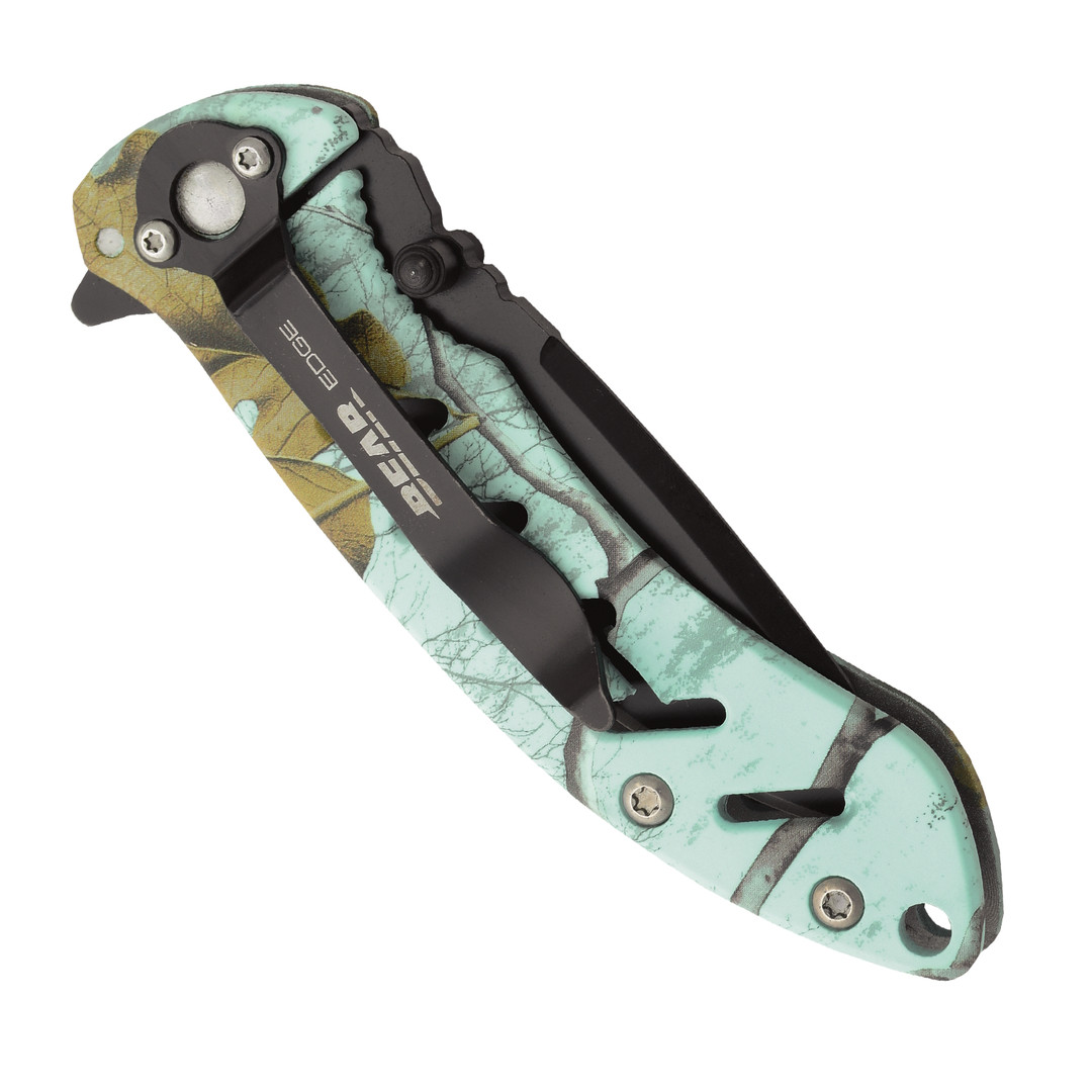 Bear Edge Realtree Xtra Teal Camo Brisk Frame Lock Folder, Black Blade, Clip View