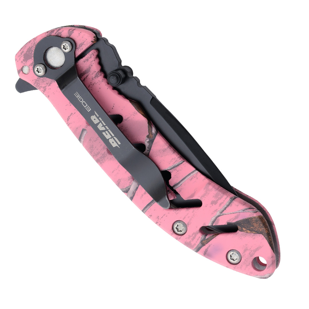 Bear Edge Realtree Xtra Pink Camo Brisk Frame Lock Folder, Black Blade, Clip View