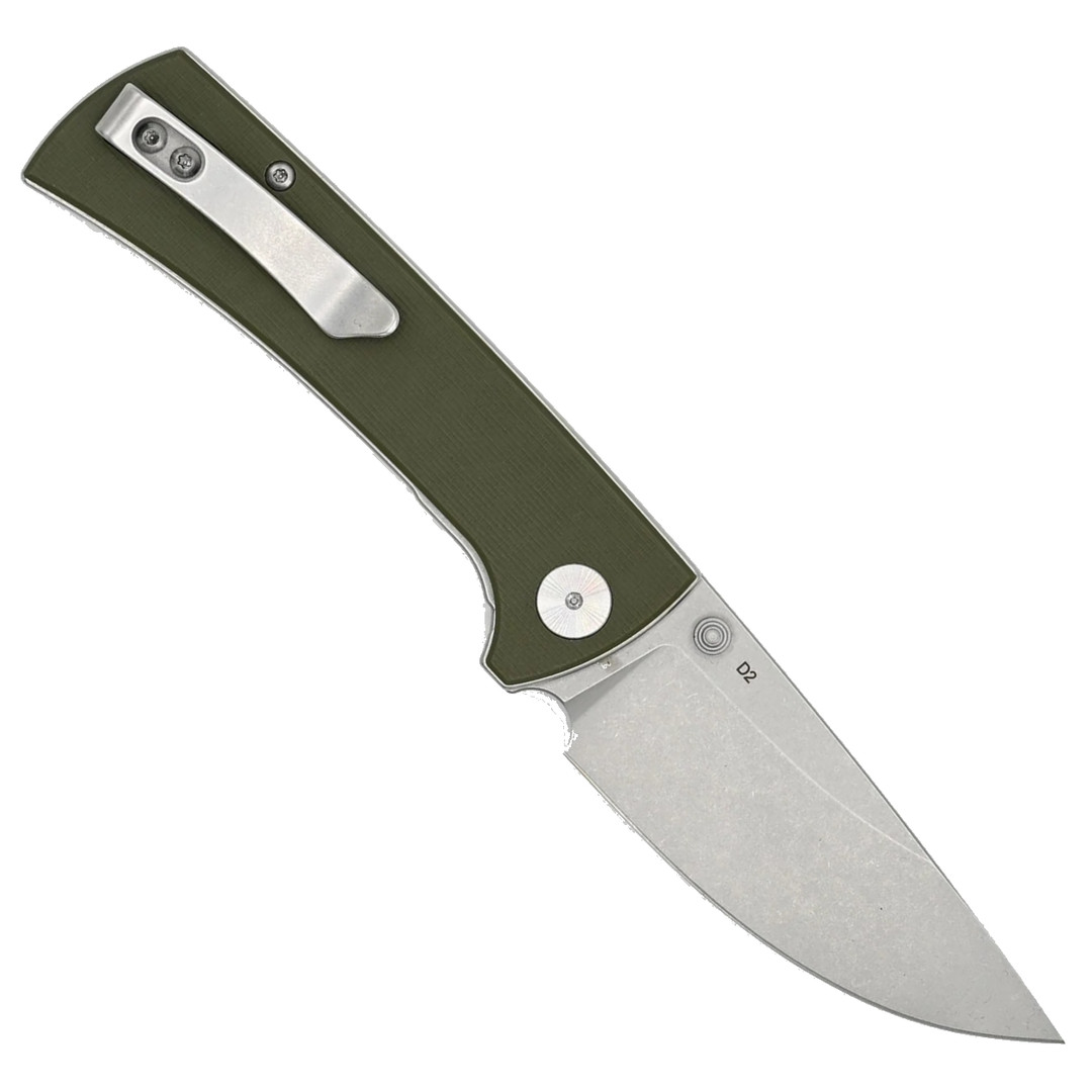 Eikonic Olive Green G10 RCK9 Chaves Knife, Satin Blade, Clip View