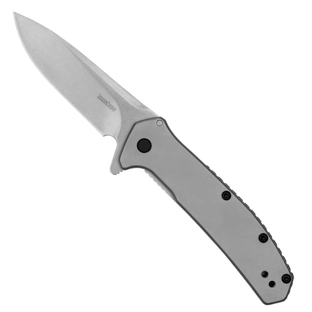Kershaw Stainless Steel Outcome Assisted Flipper Knife, Stonewashed Drop Point Blade