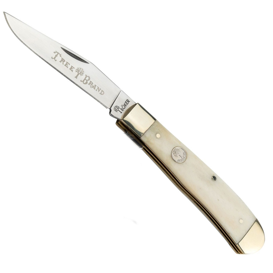 Traditional Series 2.0 Smooth White Bone Trapper Knife, D2 Satin Blades