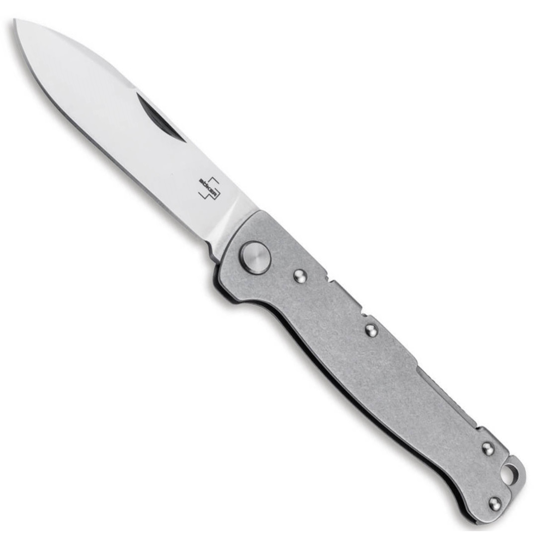 Boker Plus Atlas Backlock Knife, Satin Drop Point Blade