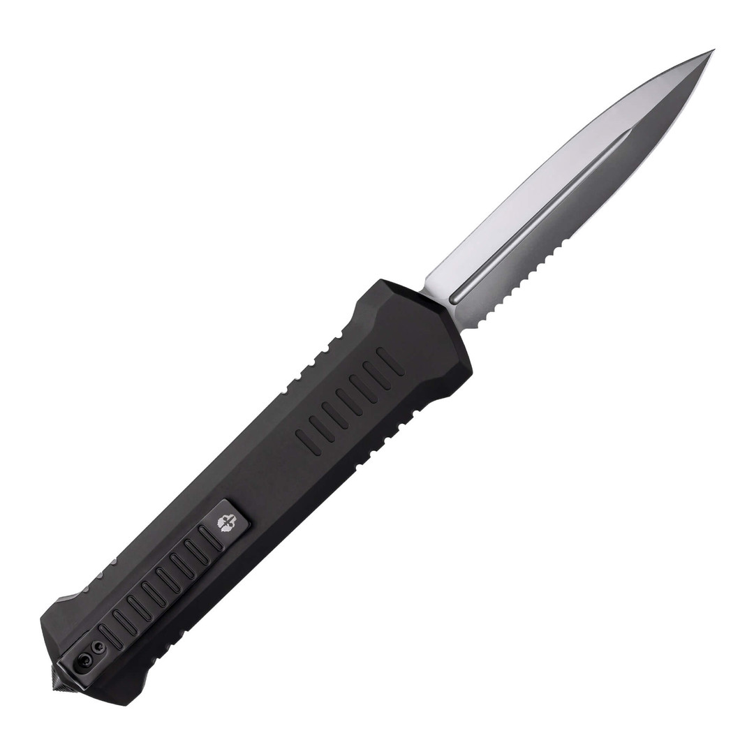 Tekto Humvee A4 OTF Automatic Knife, Stonewash Combo Blade, Back View