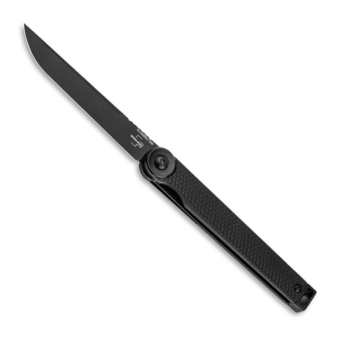 Boker Plus Kaizen Black G10 Folding Knife, CPM-S35VN Black Straight Back Blade