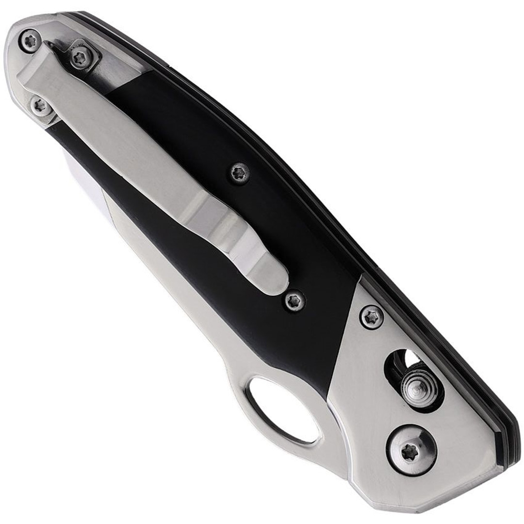 Bear & Son Black G10 Slide Lock Knife, Satin Blade, Clip View