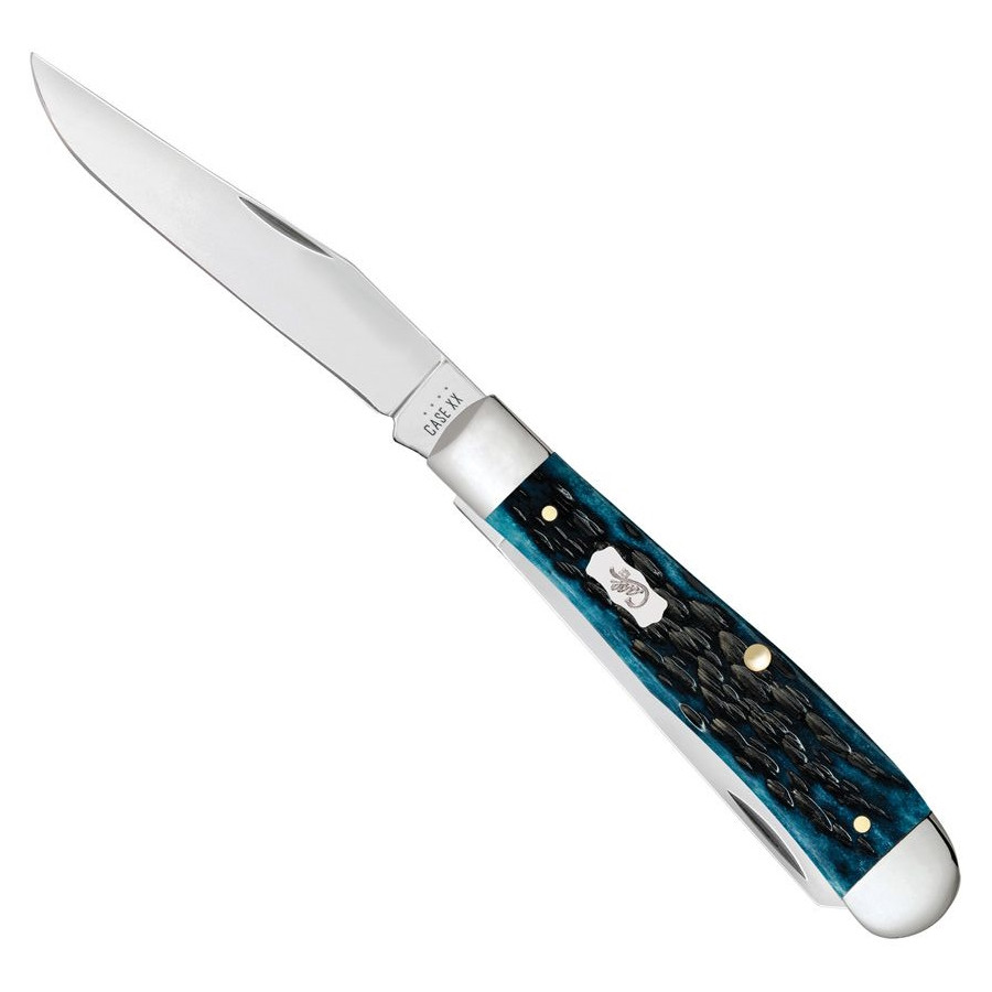 Case Pocket Worn Mediterranean Blue Bone Peach Seed Jig Trapper