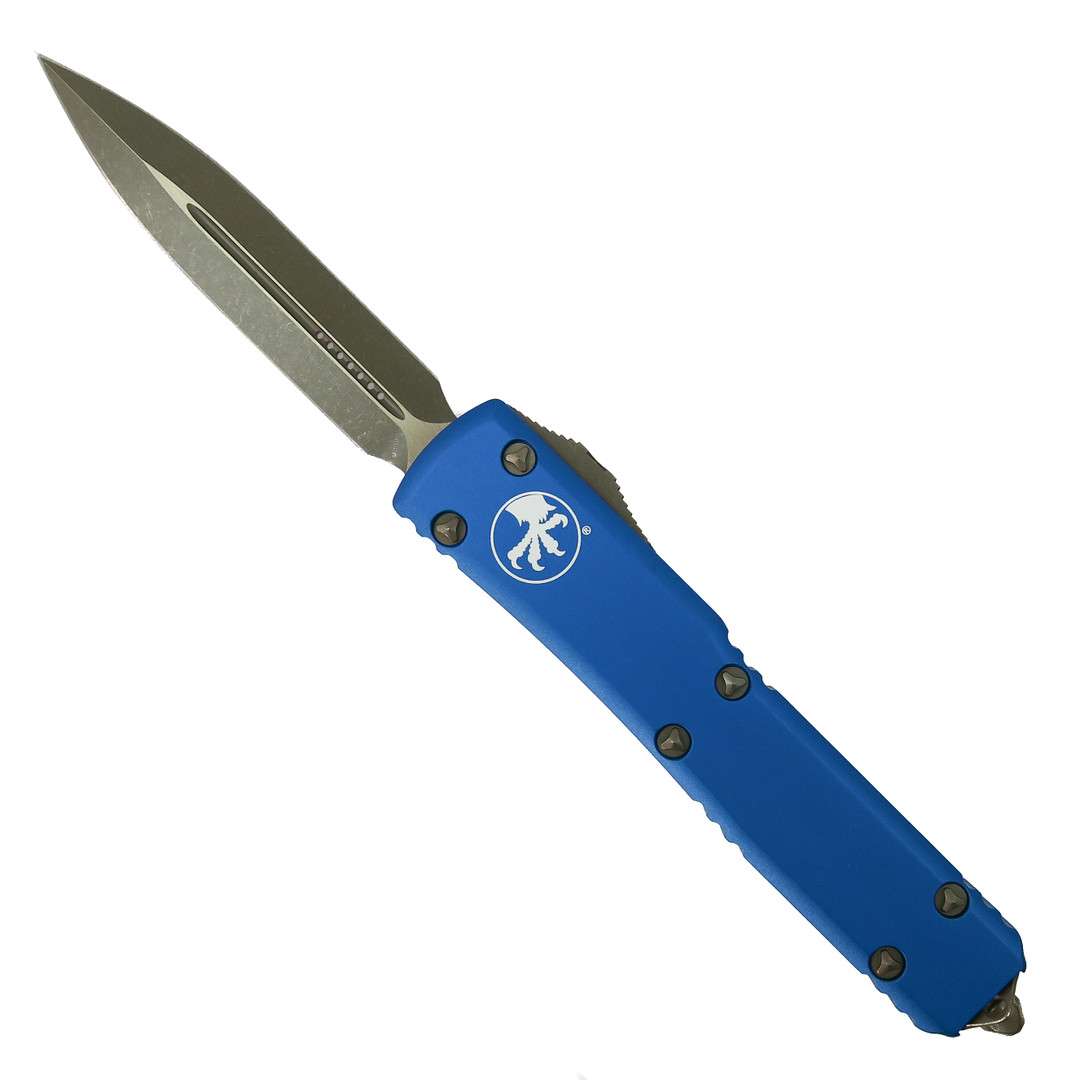 Microtech Blue Ultratech OTF Auto Knife, Bronze Apocalyptic Dagger Blade