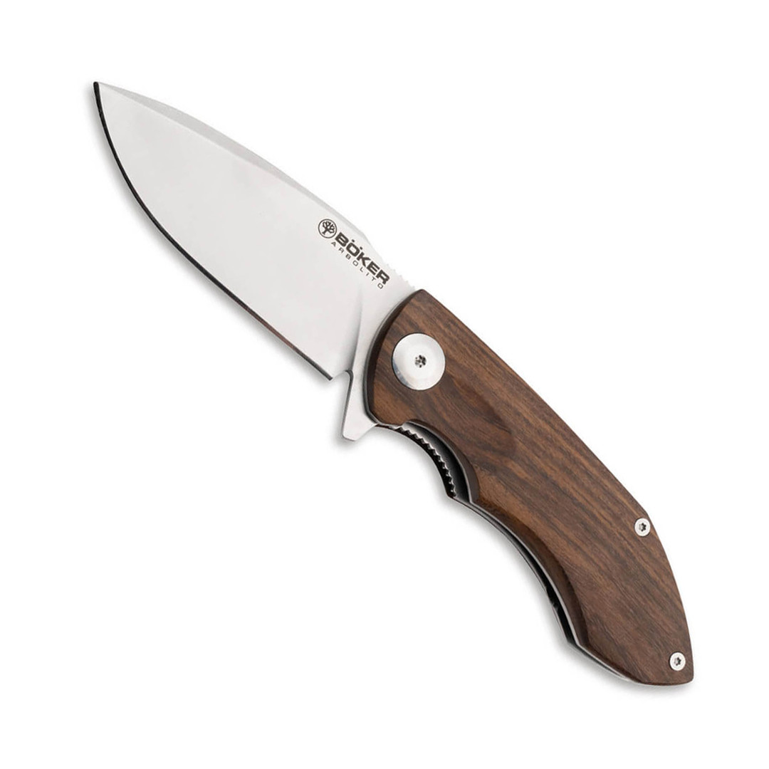 Boker Arbolito Nahuel Guayacan Ebony Wood Handles Folding Knife, N678 Satin Drop Point Blade