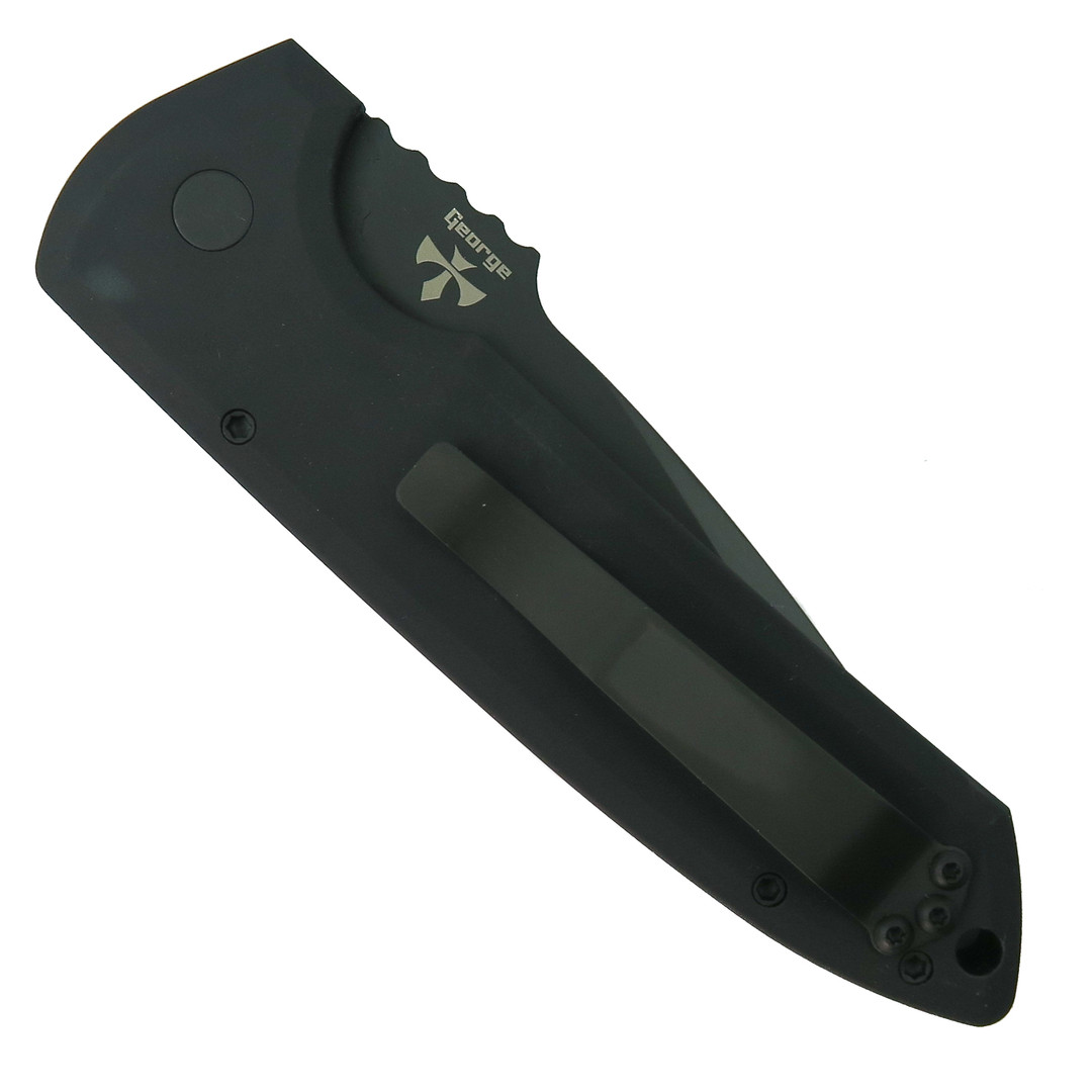 Pro-Tech Black Rockeye  Auto Knife, Black CPM-D2 Blade, Clip View