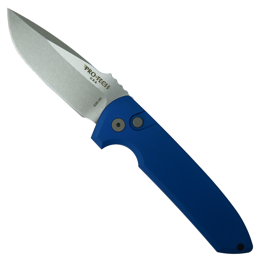 Pro-Tech Blue Rockeye  Auto Knife, Stonewash CPM-S35VN Blade