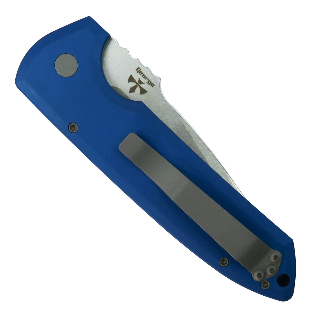 Pro-Tech Blue Rockeye  Auto Knife, Stonewash CPM-S35VN Blade, Clip View