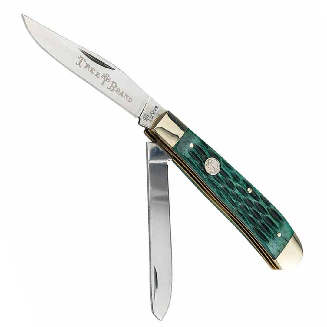 Boker Traditional Series 2.0 Trapper Jigged Green Bone Handles Folding  Knife, D2 Blade