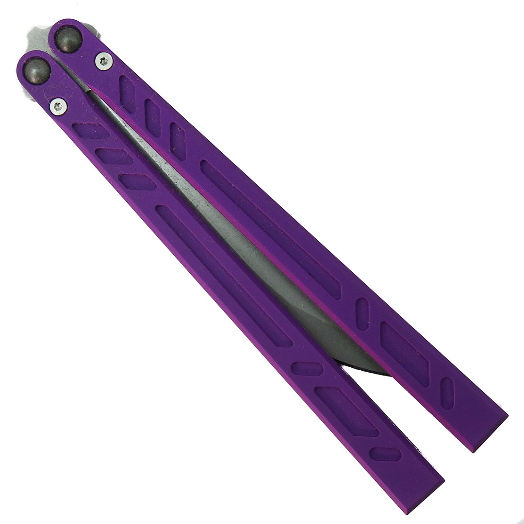 BRS Purple Barebones Butterfly Knife, Stonewash Blade, Closed View
