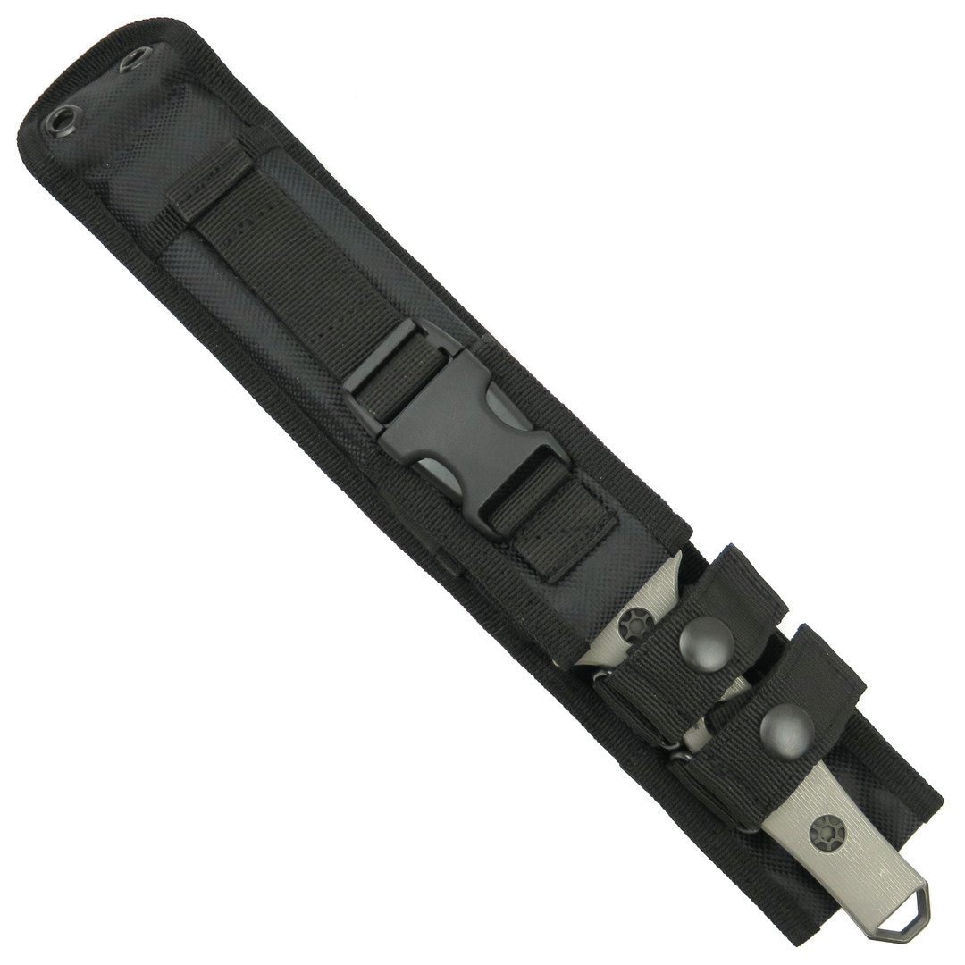 Heretic Knives Battleworn Titanium Fixed Blade Knife, DLC Dagger Blade, Sheath View