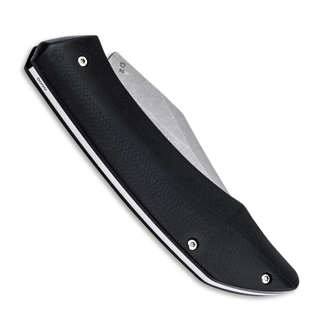 Boker Plus SamoSaur Black G10 Slipjoint Knife, D2 Dark Stonewashed Clip Point Blade, Clip View