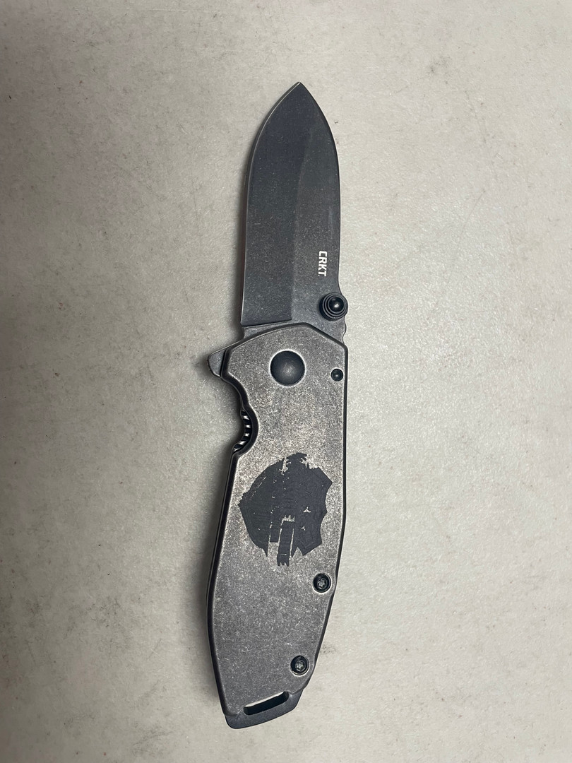 CRKT SCRATCH & DENT Squid Assisted Black Knife, Engraving error image
