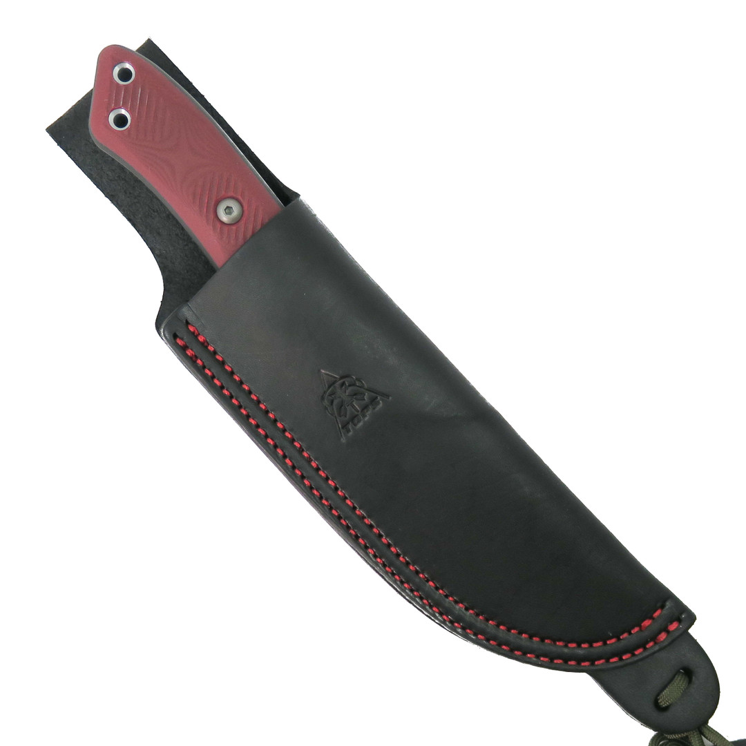 TOPS Fire Edition Camp Creek Fixed Blade Knife, Tumbled Blade, Sheath View