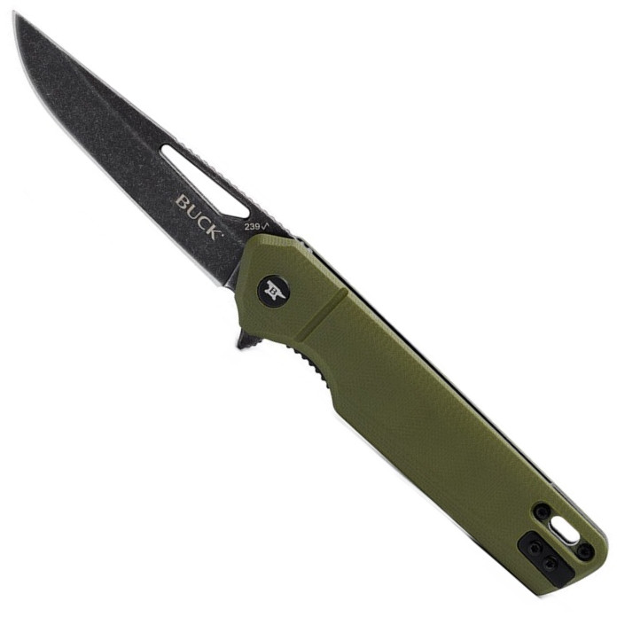 Buck OD Green 239 Infusion Assist Flipper Knife, Black Stonewash