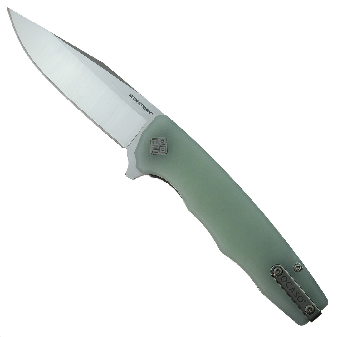 Ocaso Knives Jade G10 Strategy Flipper Knife, Satin D2 Blade