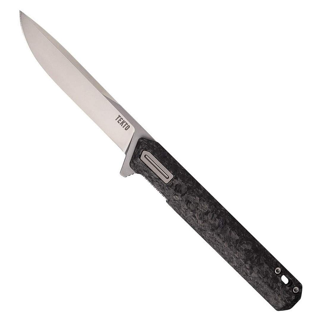 Tekto F2 Bravo Folding Knife, Black Forged Carbon Handle, Silver Blade
