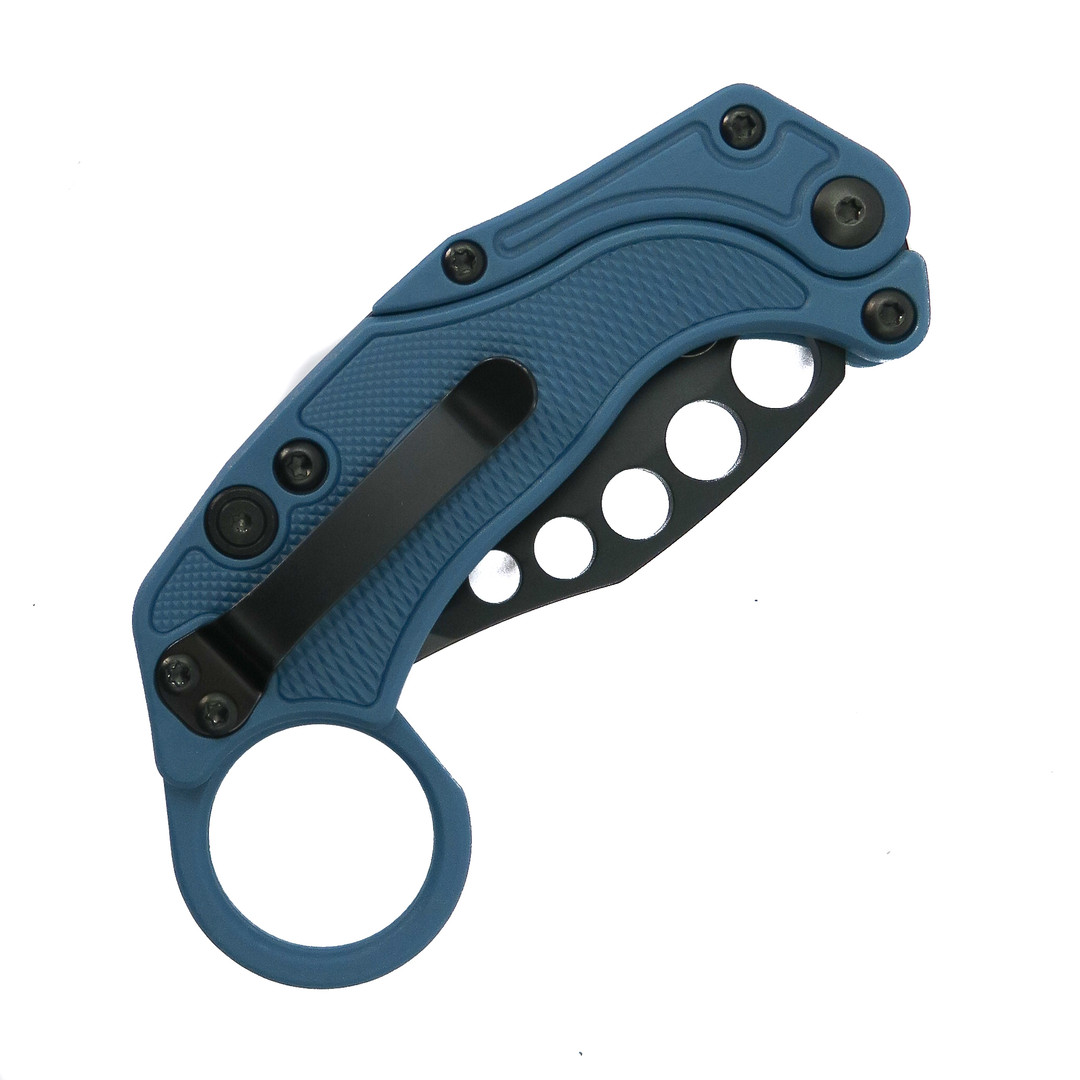 Reate EXO K Black Gravity Knife, Black PVD Hawkbill Blade, Trainer, Clip View