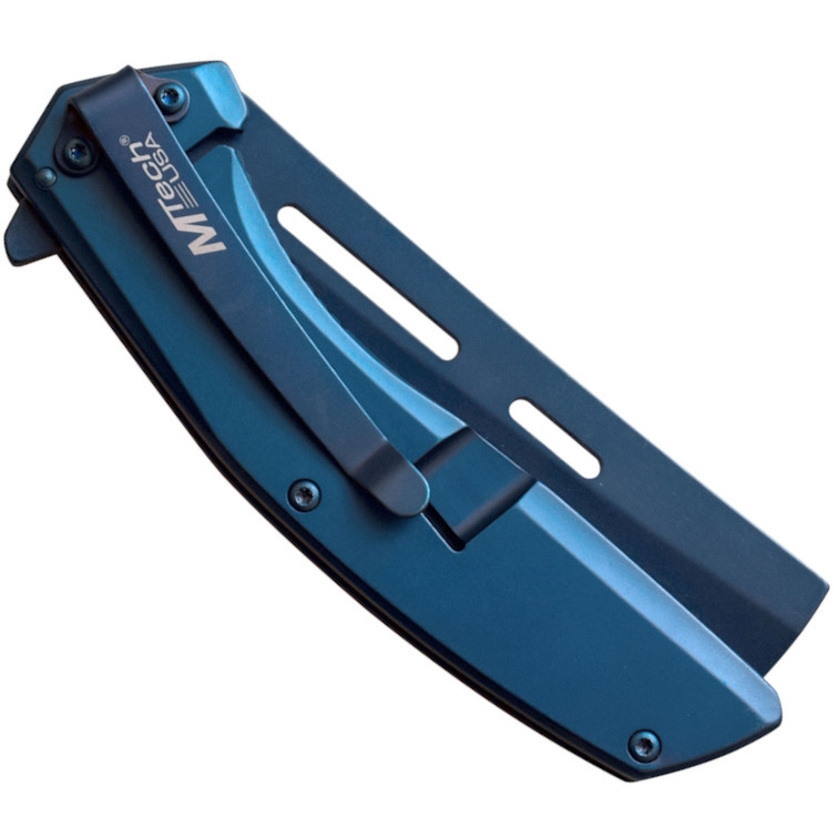 Mtech USA MT-A1139BL Spring Assist Knife, Blue Cleaver Blade, Clip View