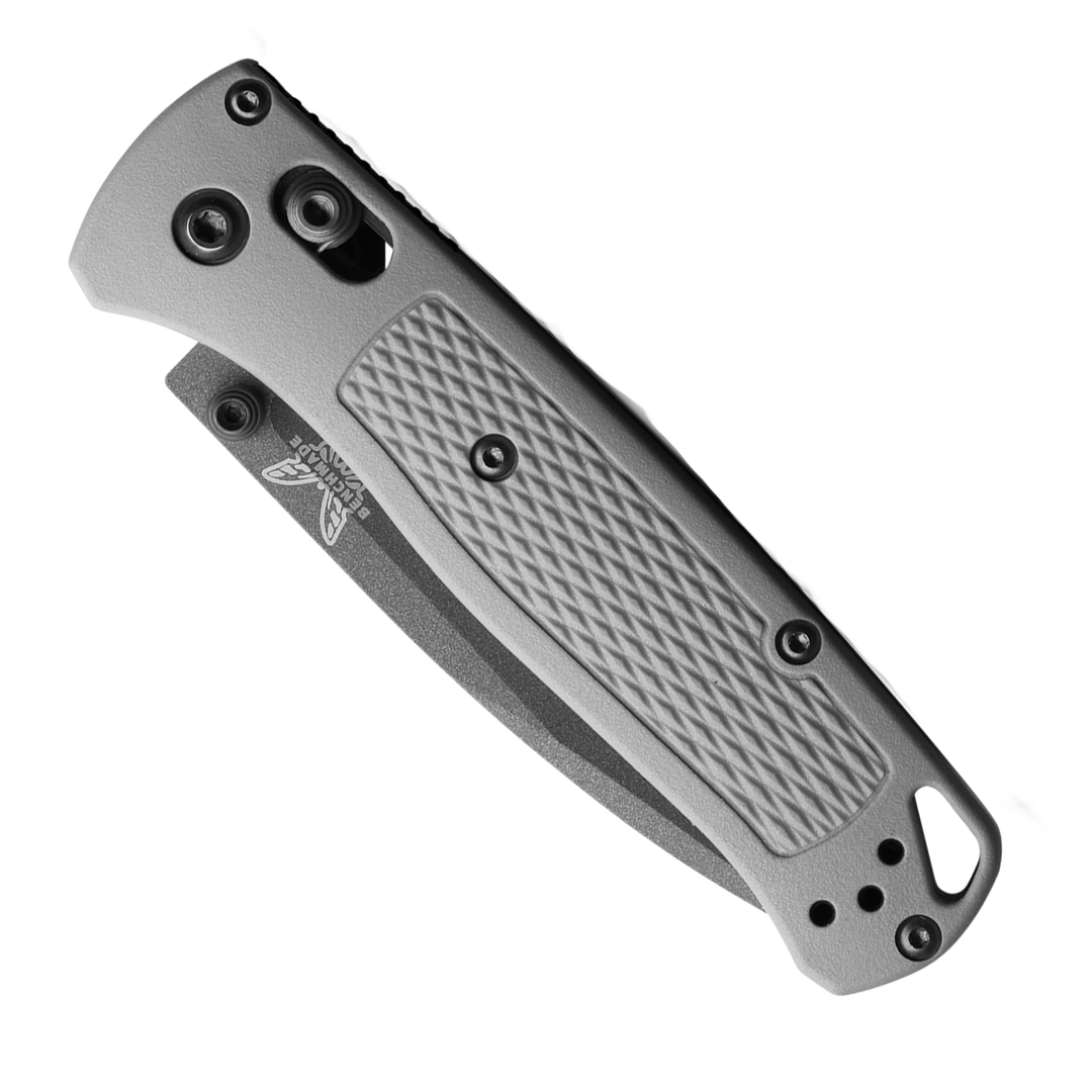 Benchmade 535BK-08 Bugout AXIS Storm Gray Grivory Folder Knife, Gray Cerakote Blade, Clip View